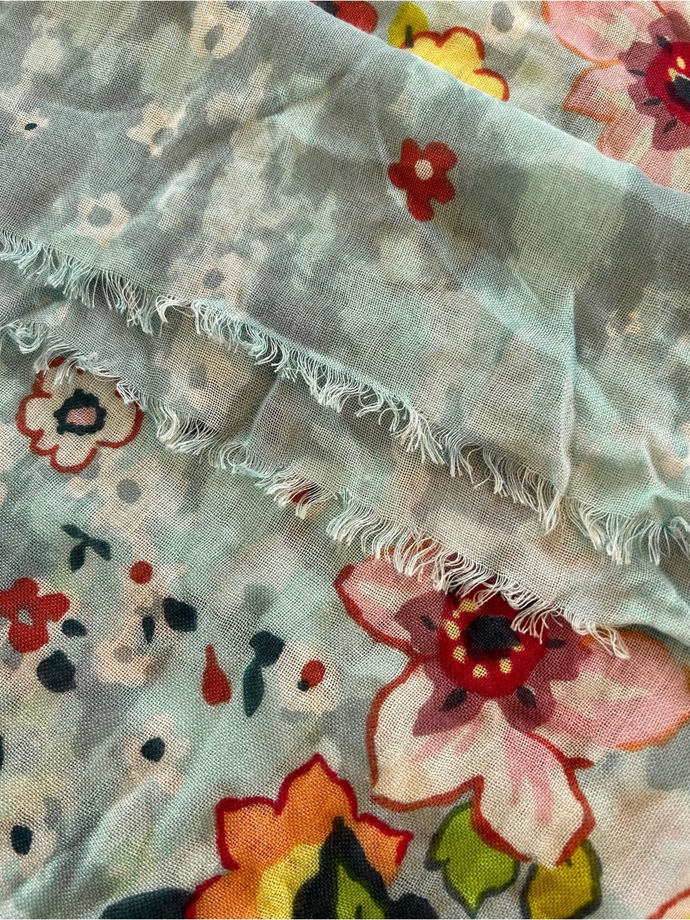Vera Bradley Soft Gauze Scarf Soft Sage Teal Pink Wrap Eyelash Fringe 29x72 - Picture 6 of 7